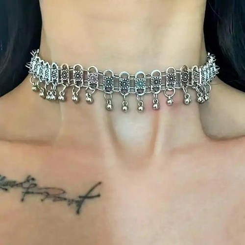 Silver Tassel Small Bells Necklace Choker for Women Men Punk Jewelry