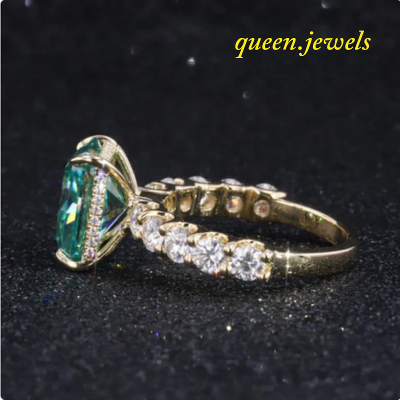 2.19CT Lab-Created Radiant Cut Blue Diamond Hidden Halo Ring 14K Yellow Gold FN - Picture 3 of 5