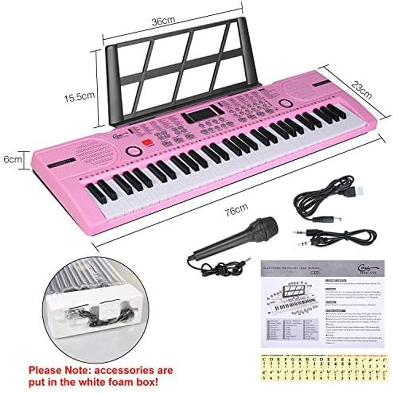 Kids Piano Keyboard, 61 Keys Beginner Electronic Keyboard Portable Digital Music