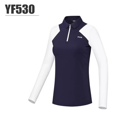 PGM Zipper Collar Women Golf Top Patchwork Long Sleeve Sport Shirts Slim T-Shirt