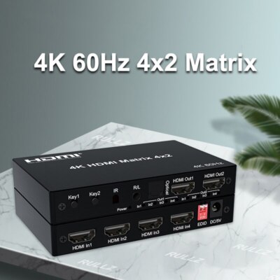 4K 60hz 4x2 HDMI Matrix 4 IN 2 OUT HDMI Switch Splitter 3D Audio Video Converter