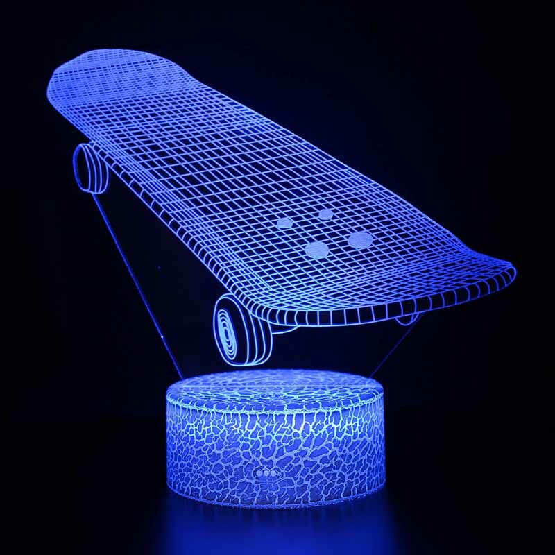 3D LED Illusion Skateboard USB Multicolor Desk Night Light Lamp Bedroom New Gift