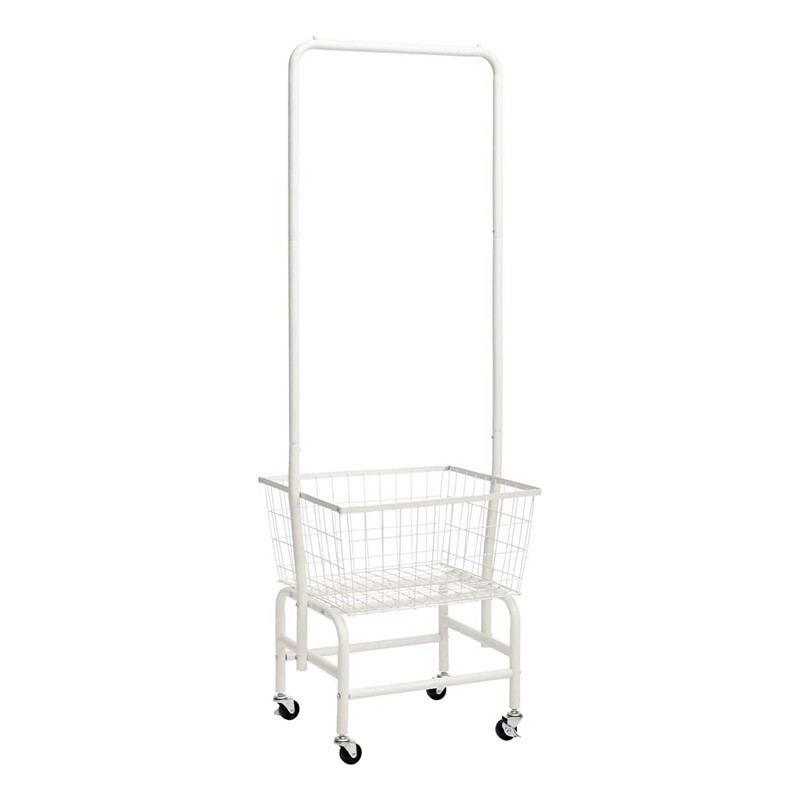 Rolling Heavy Duty Laundry Basket Wheel Cart with Wire Storage Rack Hanger Rack