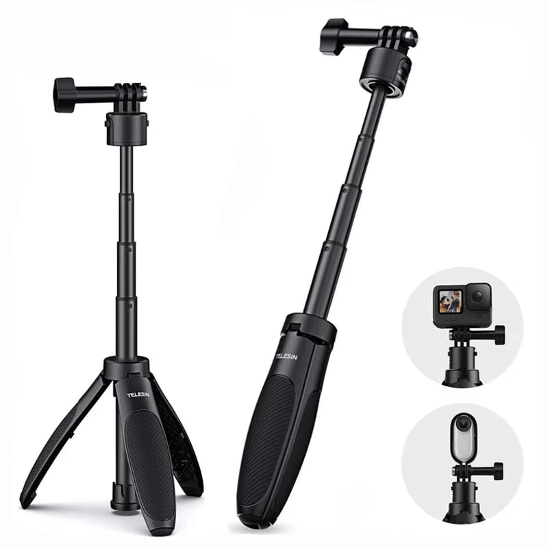 Portable Extendable Selfie Stick Tripod for GoPro/Insta360/DJI Osmo - Quick Rele