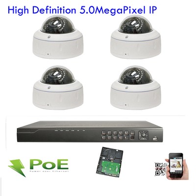 4Ch H.265 Network NVR 5MP ONVIF PoE IP OSD Menu 3D IP66 Outdoor Security Camera 