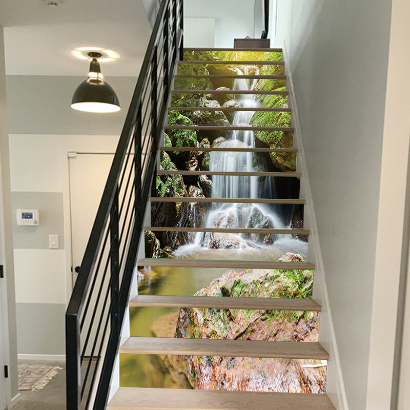 13Pcs Sunshine Waterfall 3D Stair Wall Stickers Art Stair Sticker PVC Decals