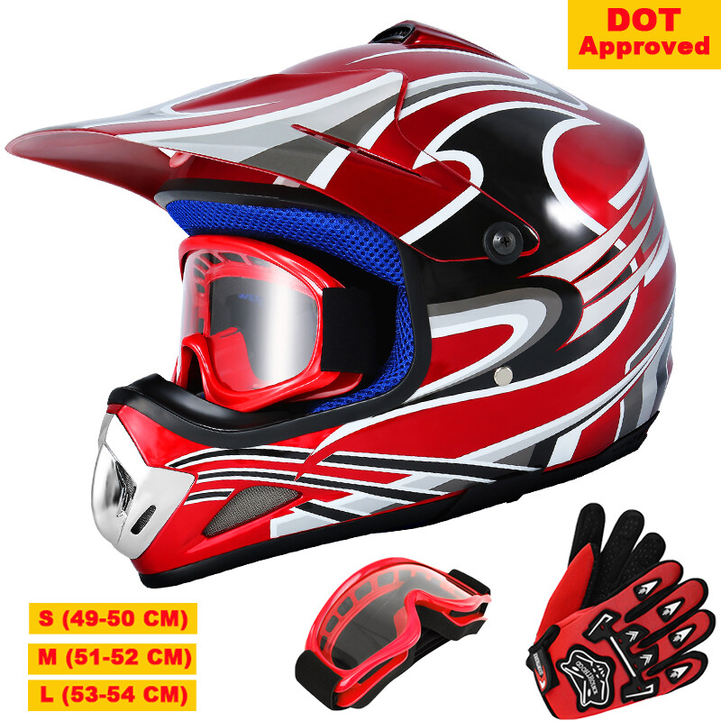 Red Helmet DOT Youth Helmet Child Kids Motorcycle Full Face 