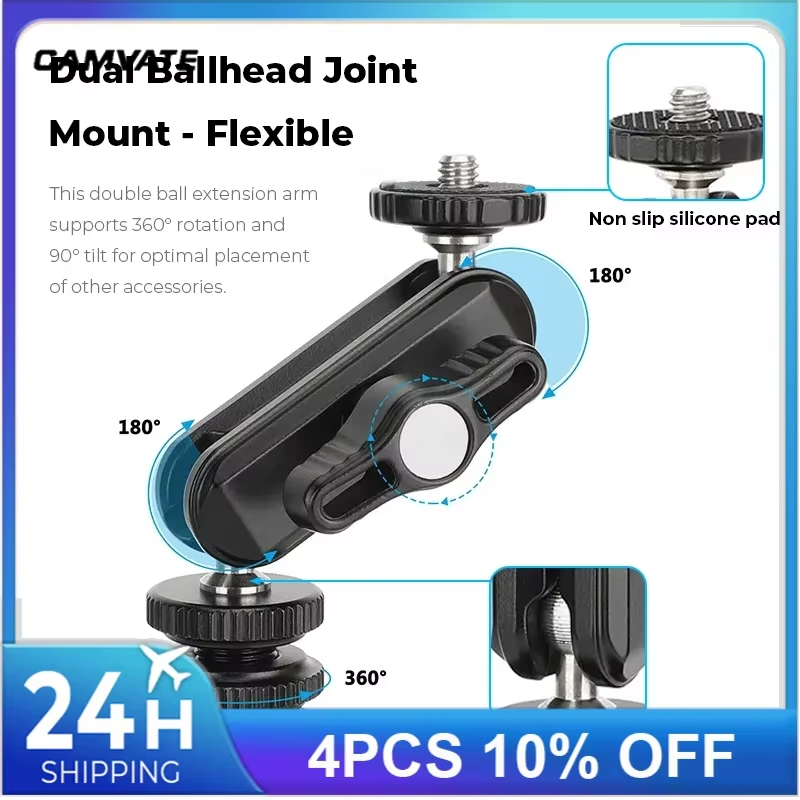 Ball Head Extension Arm With Cold Shoe Mount 1/4'' Screw for DSLR Camera Monit