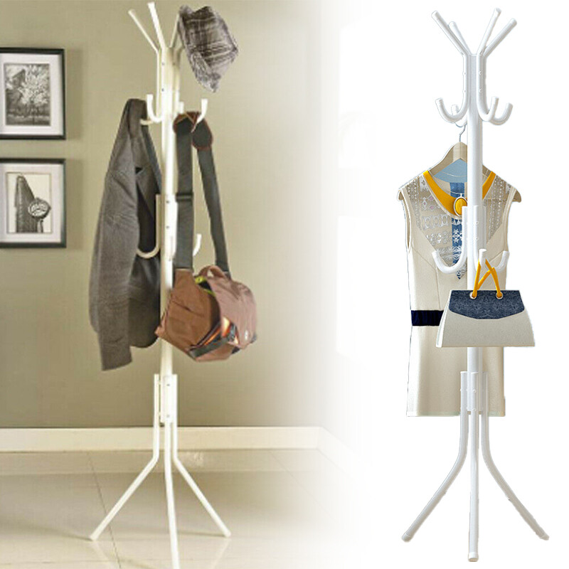 Coat Rack Stand White Floor Standing Hat Jacket Clothes Hang