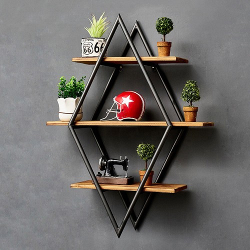 Retro 3-Tier Wood Floating Shelf Industrial Wall Mount Metal