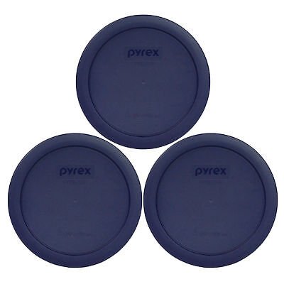 Pyrex 7201-PC Blue 4 Cup Round Plastic Lid Covers 3PK for Glass Bowls New