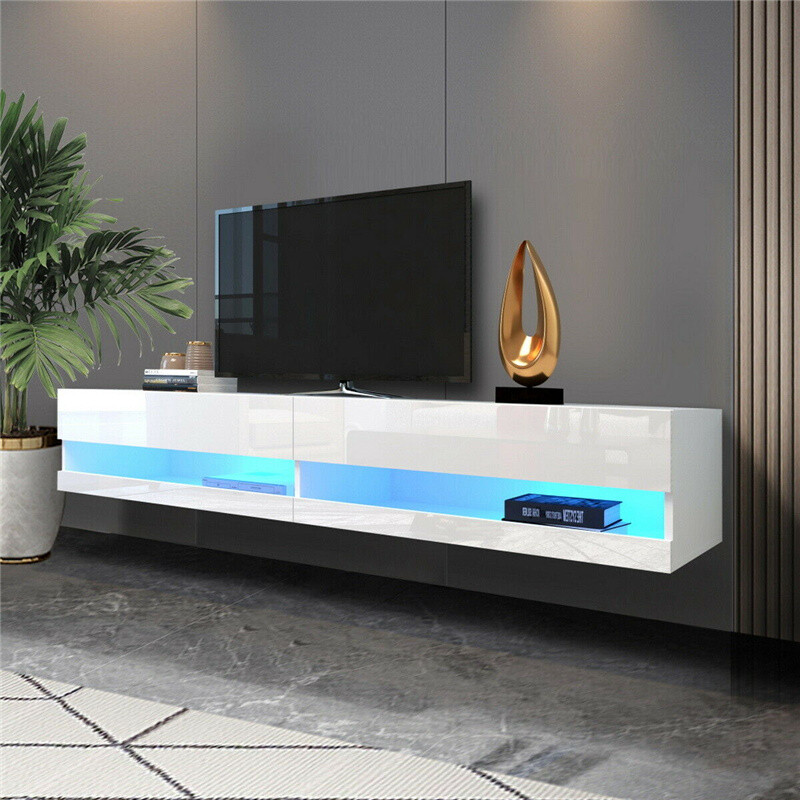 Wall Mounted Media Console High Glossy Tv Cabinet For 80'' T