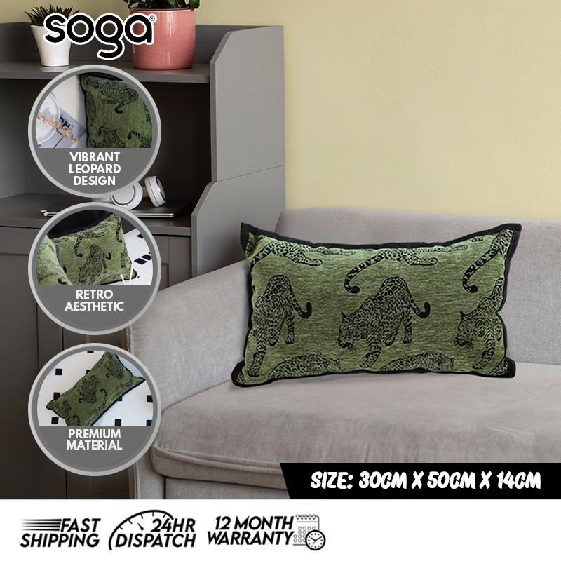 SOGA Green Leopard Lumbar Throw Pillow 30x50cm