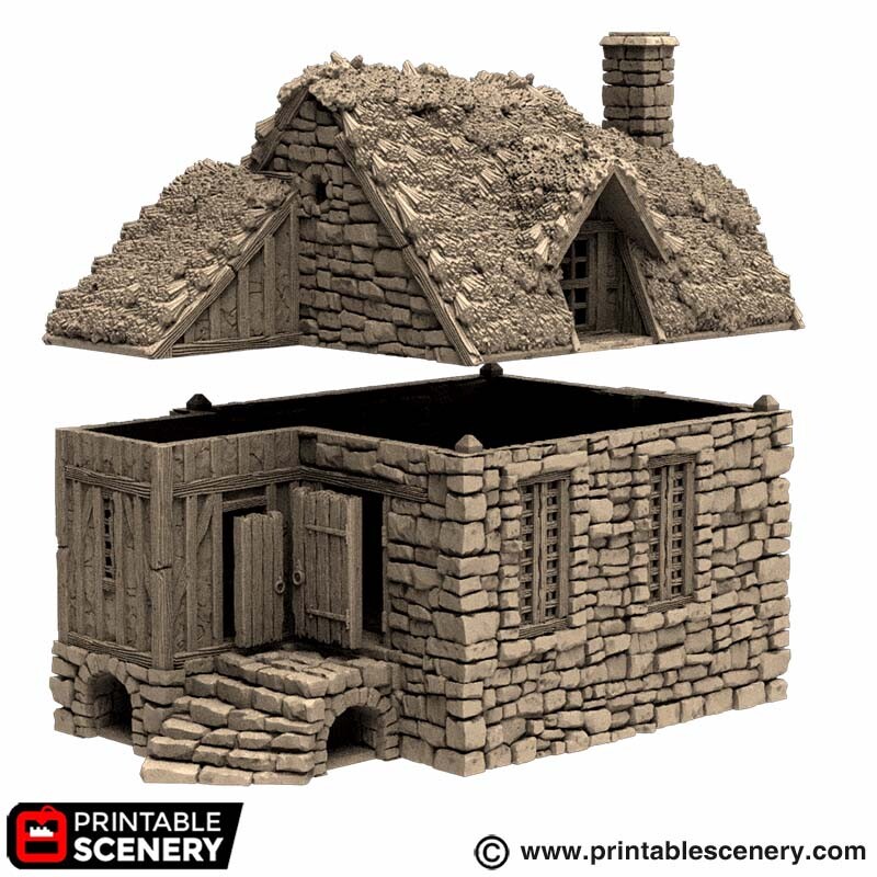 Barlyway Cottage Tabletop Wargaming Terrain - Medieval, Printable Scenery