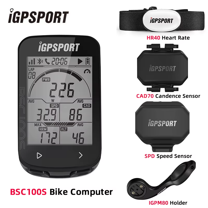 BCS100S Bike Computer BLE ANT+ 2.6 Inch IPX7 Type-C 40H Battery Life Auto Backli