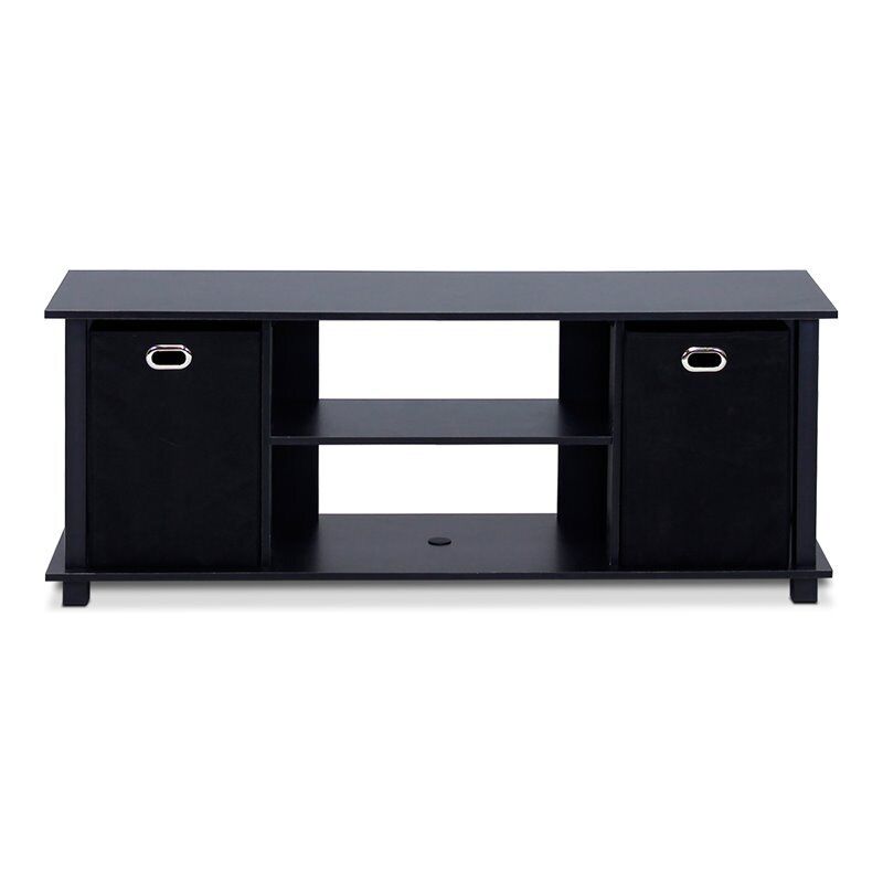 Furinno Econ Wood Entertainment Center W/storage Bins For Tv Up To 50" In Black