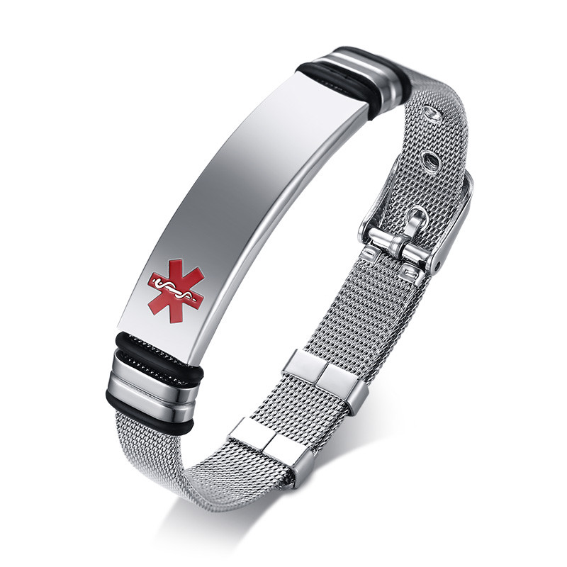 Free Engraving Men Male Medical Alert ID Stainless Bracelet Emergency