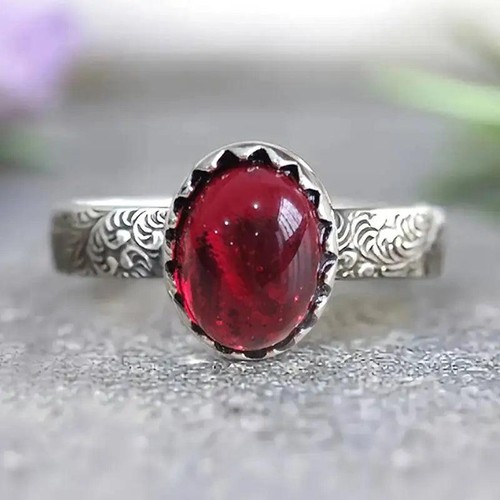Vintage Style Women’s Brass Ring with Red Stone Geometric Design
