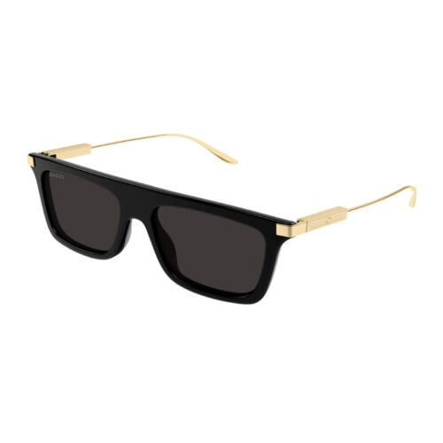 Pre-owned Gucci Gg1437s 001 Black/gold/grey 55-17-145 Sunglasses Authentic In Gray