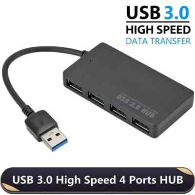 USB 3.0 Hub 4-Port Adapter Charger Data SLIM Super Speed PC Mac Laptop Desktop
