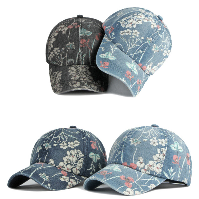 Cappello Da Baseball Denim Floreale Etnico Per Donne Regolabile Retro Casual