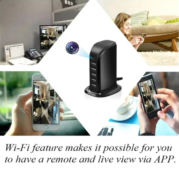 Smart security camera with remote app viewing feature.