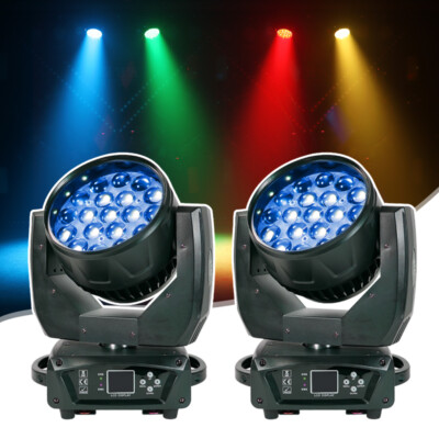2Pack LED 19x15W Wash Zoom Moving Head Light RGBW DJ Party Stage Light DMX512
