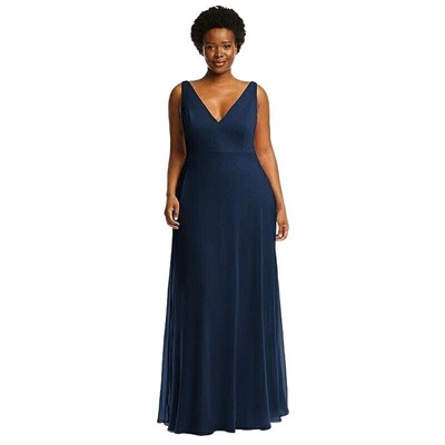 After Six Deep V-Neck Sleeveless Chiffon Maxi Dress Midnight Navy Plus SZ 16 NWT