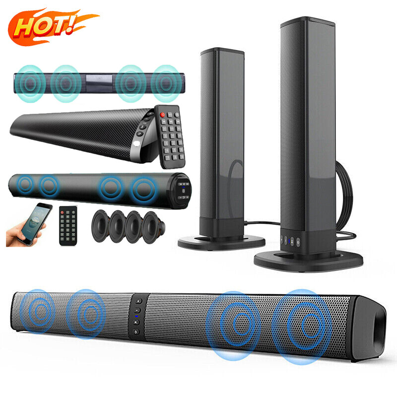 Wireless Surround Sound Bar 4 Speaker System BT Subwoofer TV Home Theater Remote