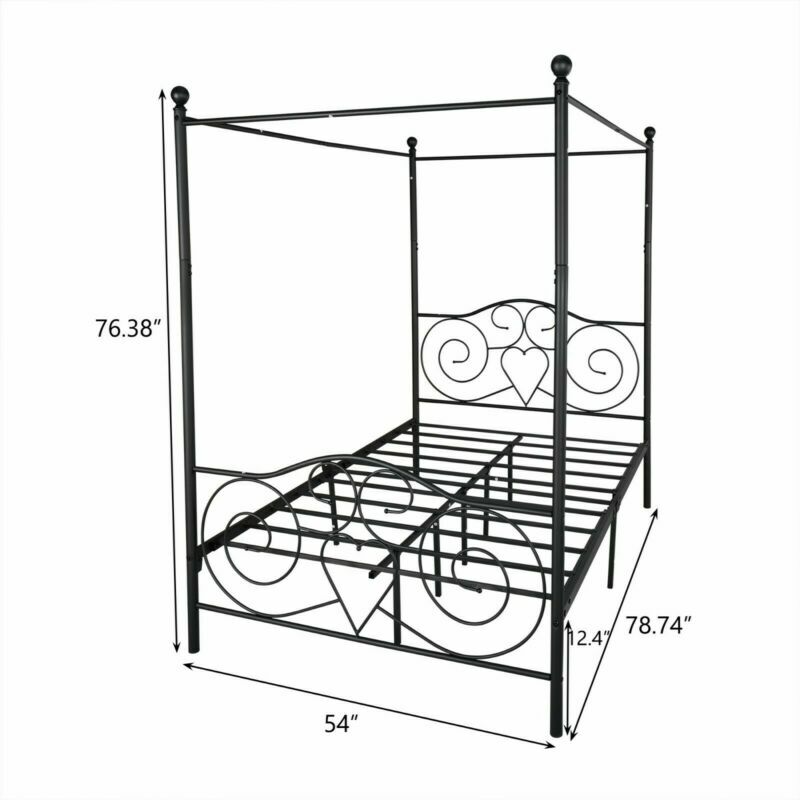 Metal Canopy Bed Frame with Vintage Style Headboard & Footboard Sturdy Steel