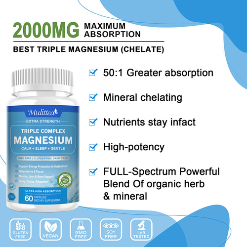 Triple Magnesium Complex 2000mg 60PCS Capsules for Calm+Sleep+Gentle in Stock