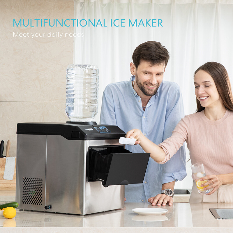 2 in 1 Countertop Ice Cube Maker 48lbs/Day with Water Dispenser Combo Machine