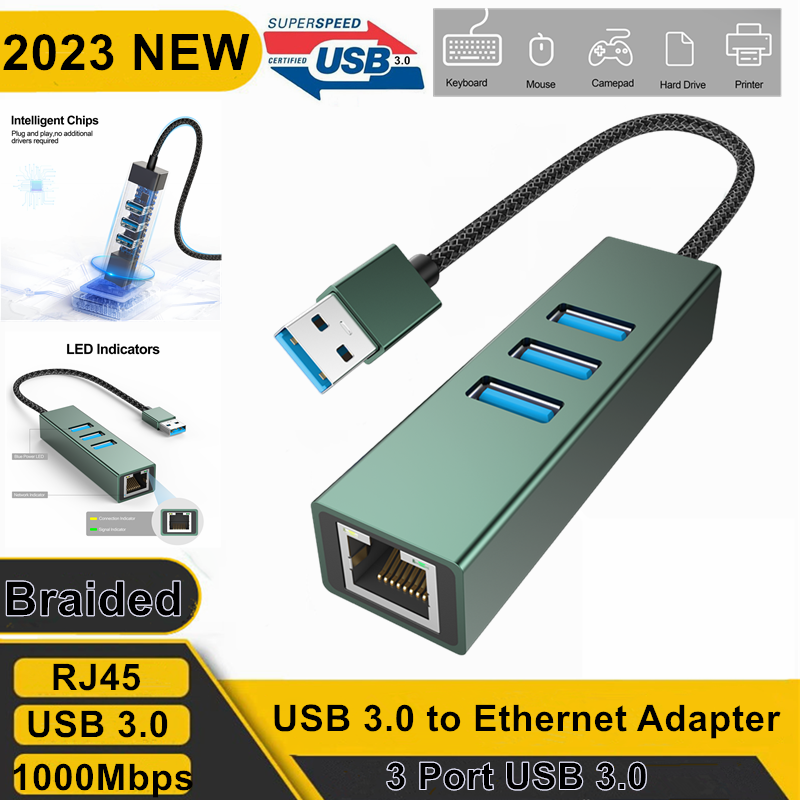 3 Usb 3.0 Hub Lan Rj45 Gigabit 1000mbps For Windows