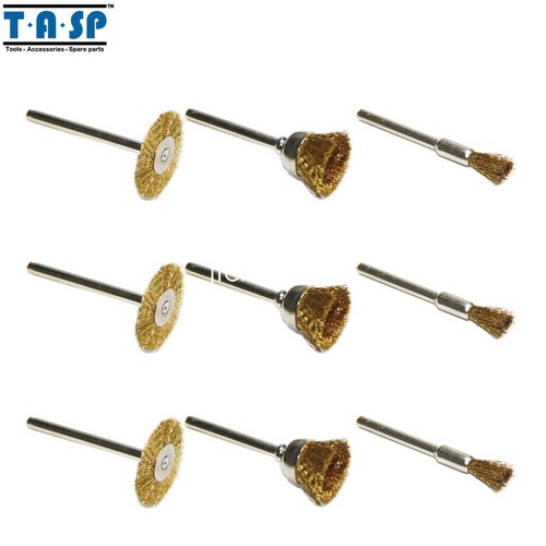 Polishing Brushes Wheels Rotary  Brass Wire   with 1/8" Shank 9PC for Dremel