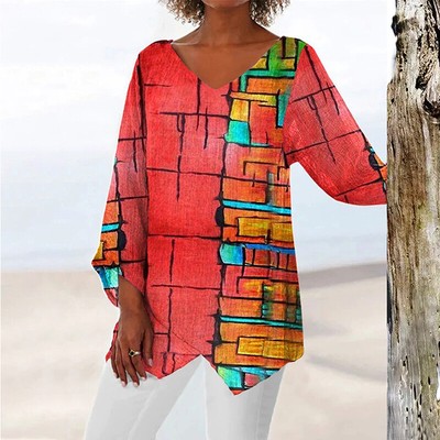 Damen Drucken Langarm Bluse Mode Shirt Retro Oberteile Freizeit Hemd Party Tops*