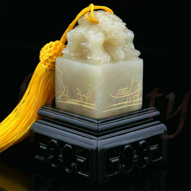 Chinese Traditional Double Animal Head Carving Sculpture Name Stone Jade Seal