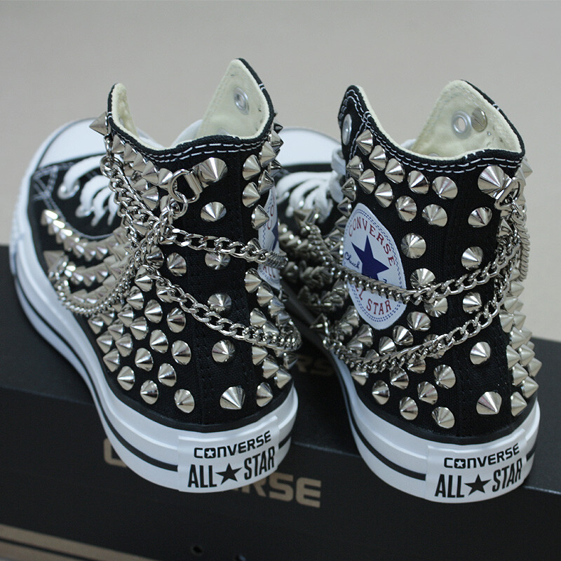 Pre-owned Converse Genuine  All-star With Studs & Chains Sneakers Sheos Black