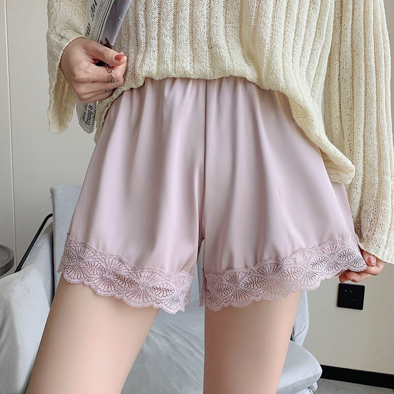 3PCS Women Lady Faux Silk Shorts Knickers Lolita Lace Trim Underwear Panties