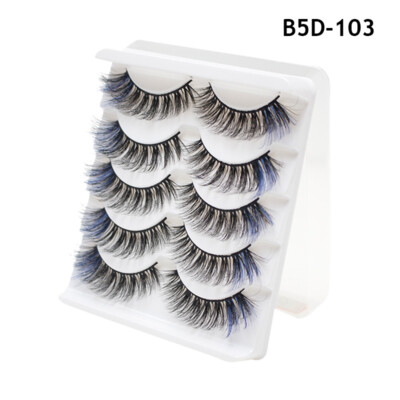 Color False Eyelashes Lash Extension Fluffy Soft Long Volume 3D Mink 5 Pairs 