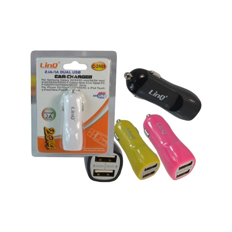 Alimentatore Convertitore Linq Dual Usb Car Charger C-2A03 da Auto Vari Colori