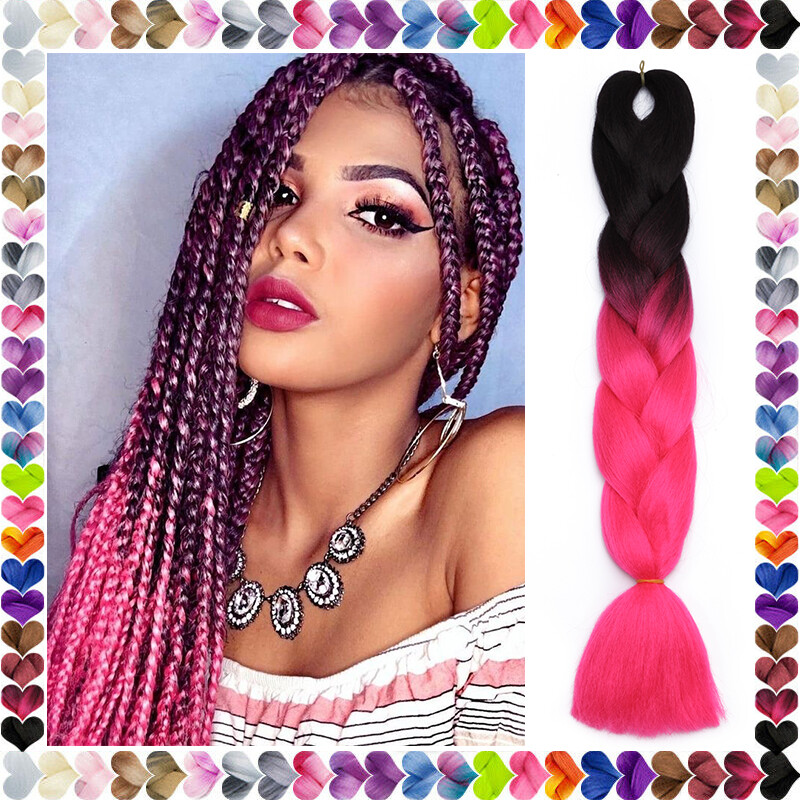 Rainbow Kanekalons Jumbo Braiding Hair Extensions Ombre Braids Ponytail Afro 24"