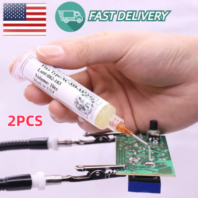 2PCS 10CC Solder Flux Paste Lead-free Needles Booster Syringe Pusher