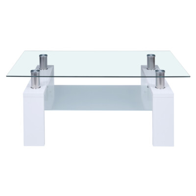37inch Modern Side Coffee Table Glass Top Living Room Furniture Rectangle Shelf