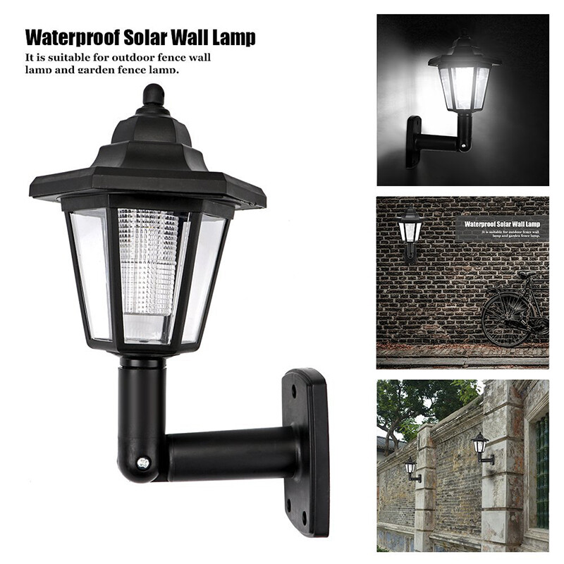 Solar Powered LED Light Outdoor Garden Yard Fence Wall Lantern Hexagonal Lamp