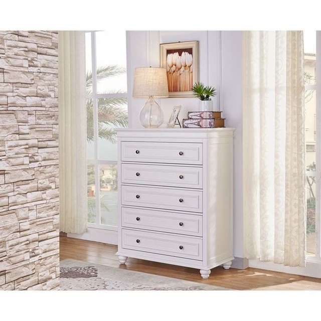 New Beata Nz Pine Mdf 5 Drawers Tallboy In Matte White