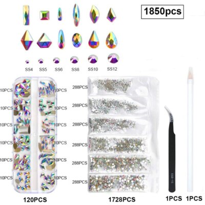 1850/2800/3100PCS Shiny AB Nail Rhinestones Crystals Set G  3D Nail Decoration