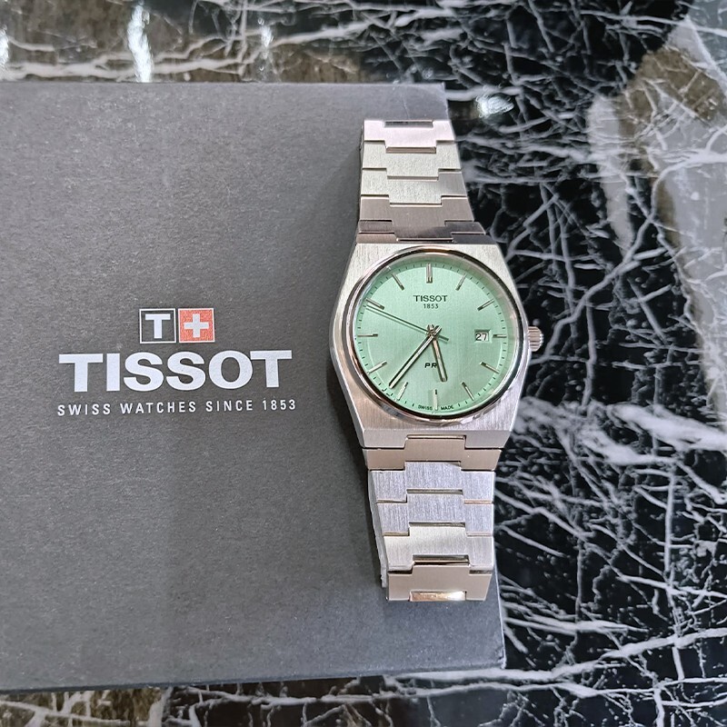 Pre-owned Tissot Men's Prx/316l Mint Green Dial Stainless Steel Quartz Watch T137.410.11.0