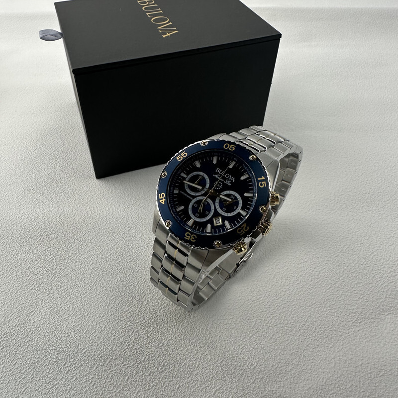 Pre-owned Bulova Marine Star/98b400 Chronograph Blue Dial 41.5mm Quartz Men's-watch