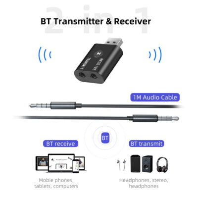 Wireless USB Bluetooth 5.0 Audio Transmitter Receiver Adapter 3.5mm For TV Car