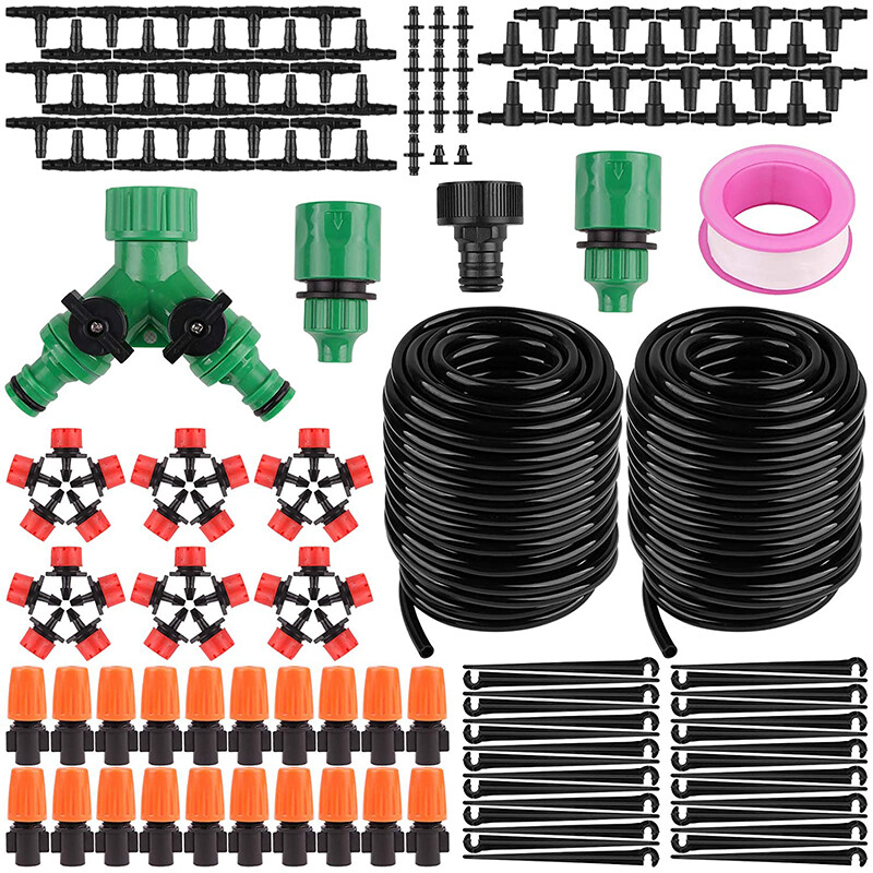 200FT 60M Auto Drip Irrigation System Kit Micro Sprinkler Garden Hose Watering